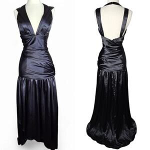 Mac Duggal Couture Vintage Black Satin High-Low Dress Size 6